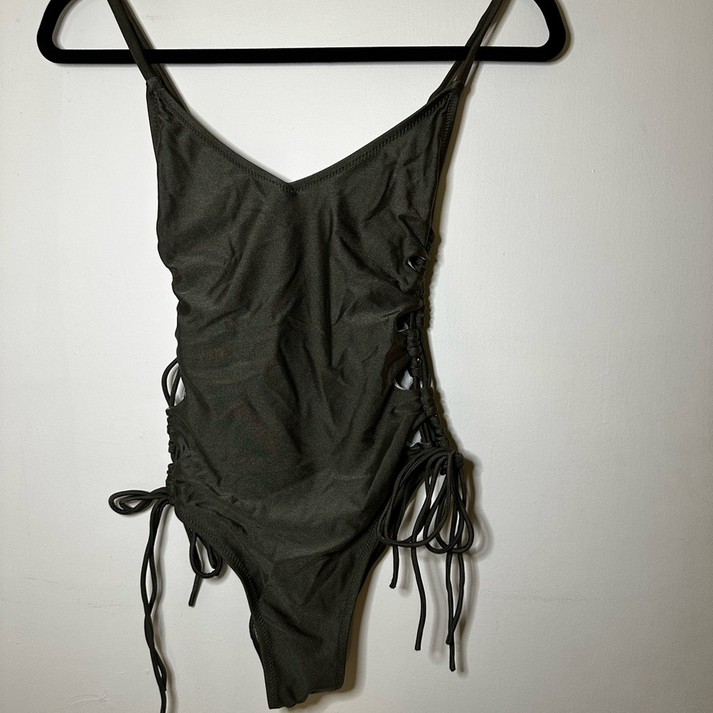 Olive Green One-Piece Swimsuit with Side Ties